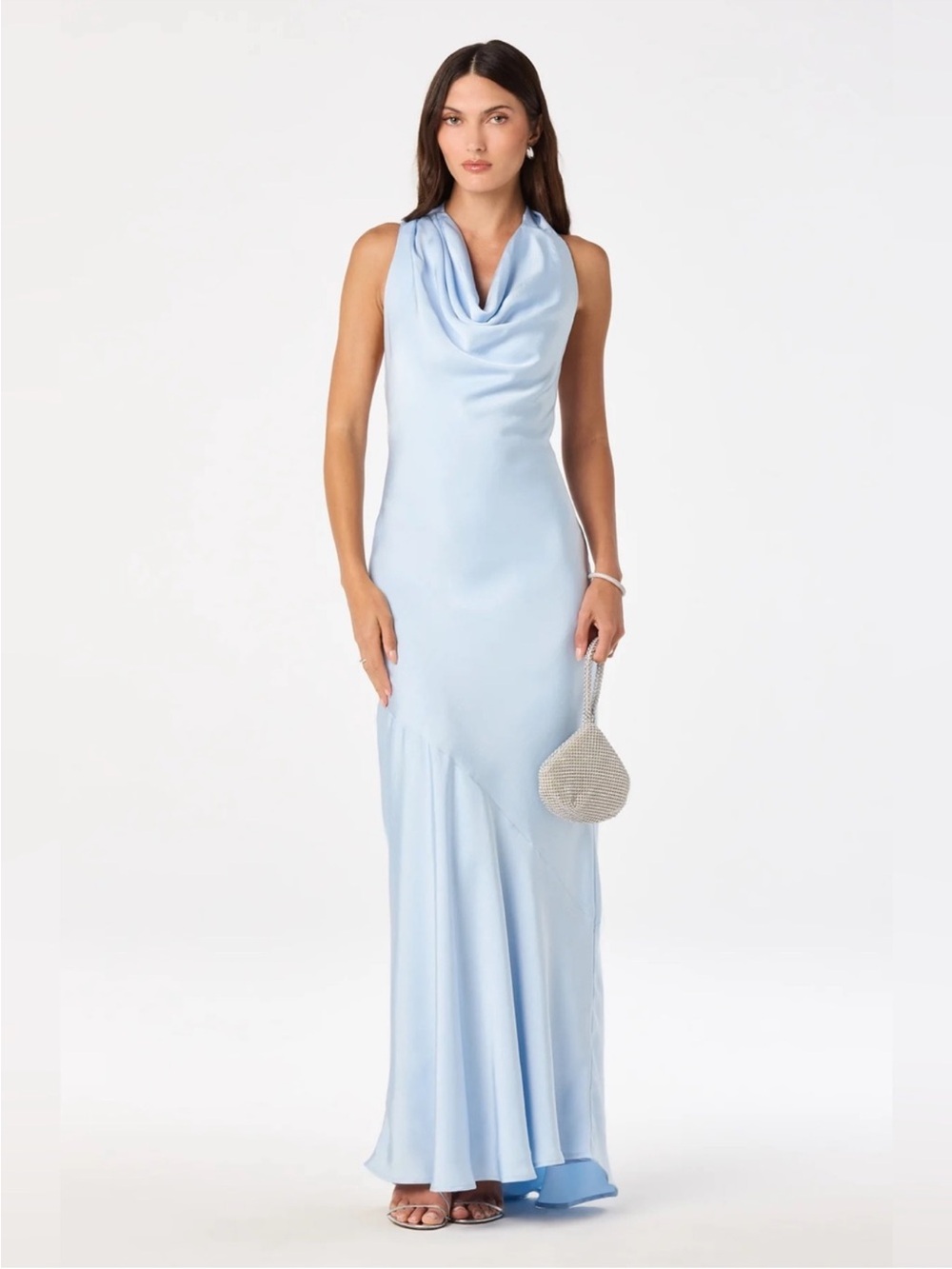 ASTR The Label Varya Satin Cowl Neck Formal Maxi Dress Size Medium Baby Blue - Picture 1 of 13